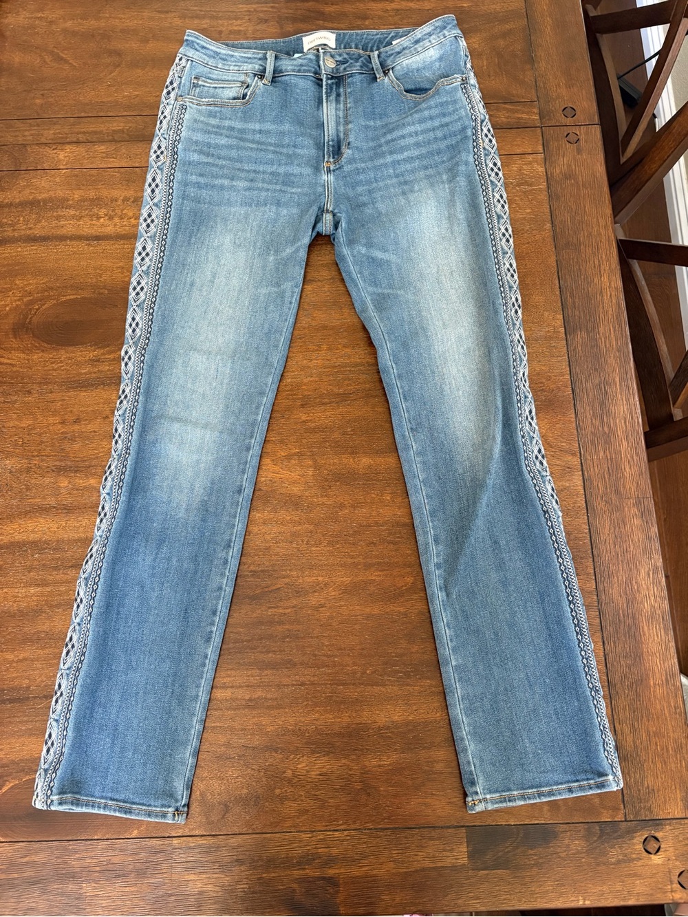 Driftwood Audrey Embroidered Boho Straight Jeans Women 30x31 (31x 30) Mid Rise